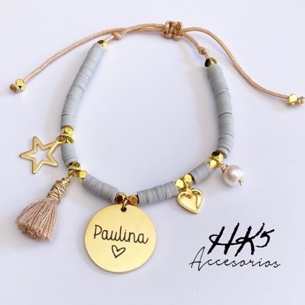 Pulsera de Pucas  Con Placa Circular personalizada