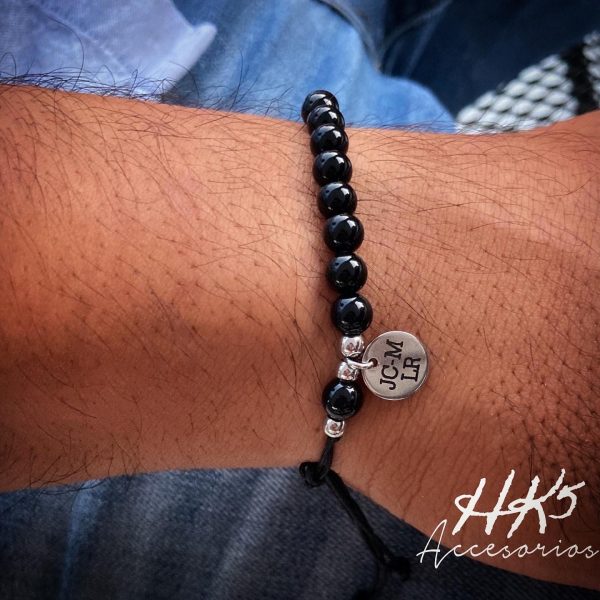 Pulsera de bola con placa mini personalizada